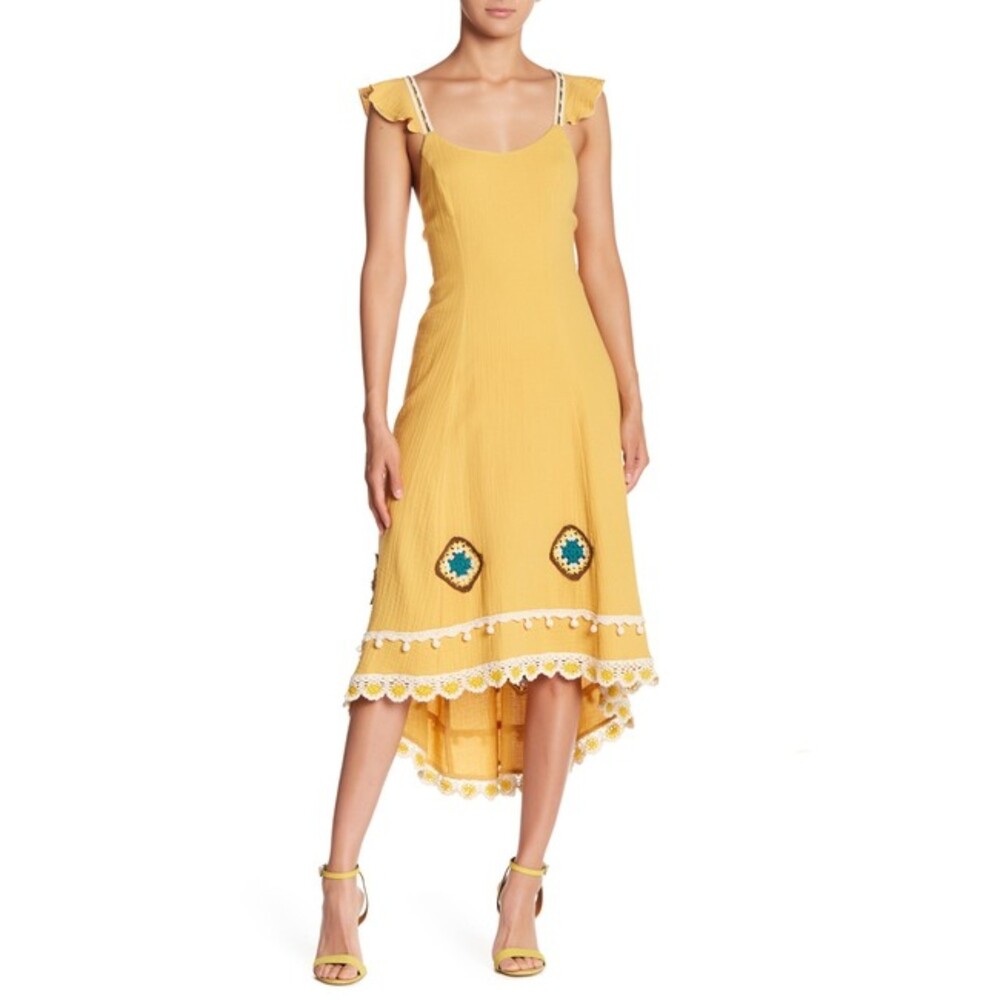 Yellow Endless Rose Crochet Patch High-Low Dress (NWT)